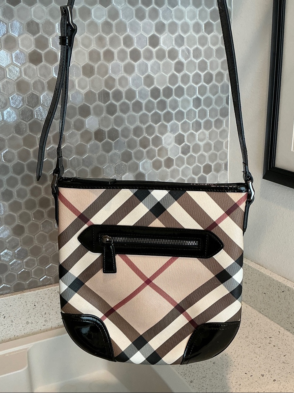Burberry Plaid Crossbody Bag in Beige, Black and Brown